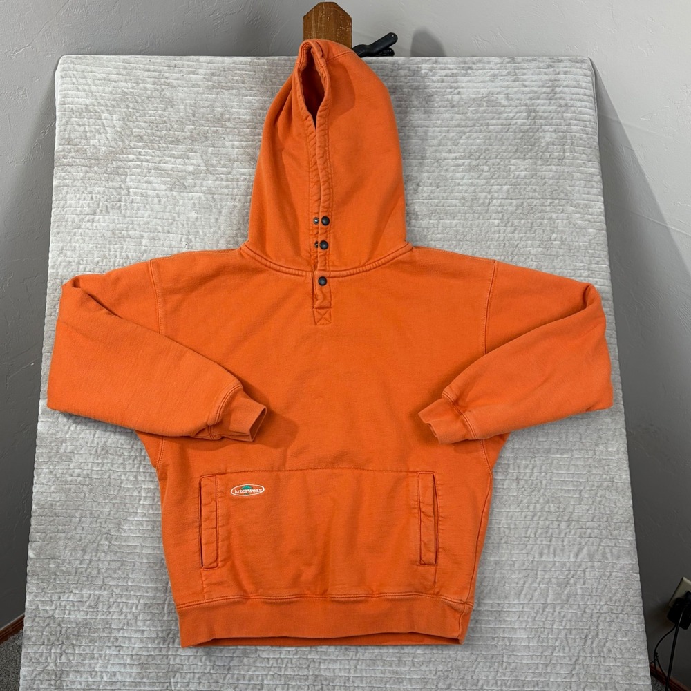 Arborwear Double Thick Hoodie Mens Medium Orange Snap Neck Workwear Sweatshirt